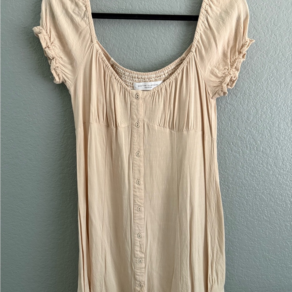 Chic Cream Mini Dress with Button Detail